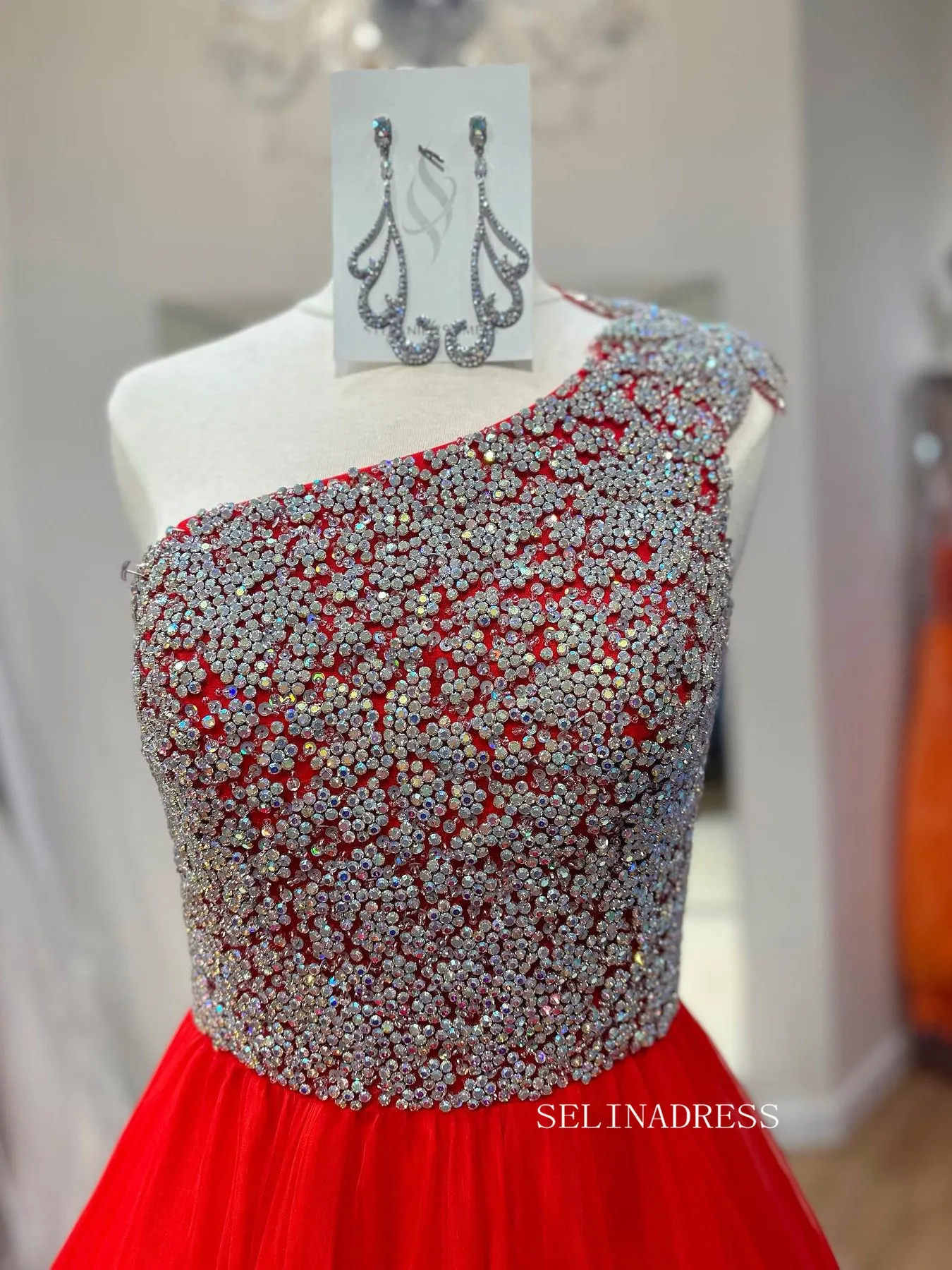 A-line One Shoulder Beaded Long Prom Dress Evening Dress SEW1127
