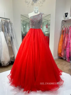 A-line One Shoulder Beaded Long Prom Dress Evening Dress SEW1127