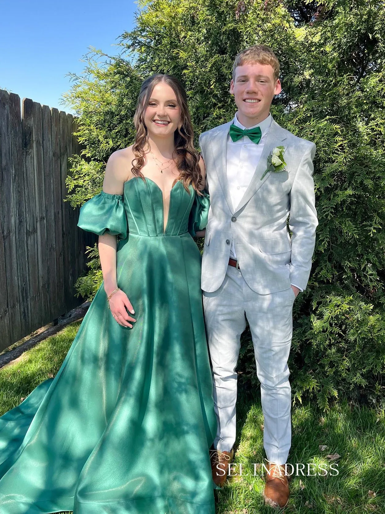 A-line Satin Gorgeous Long Prom Dress Evening Dress With Slit SEW1160