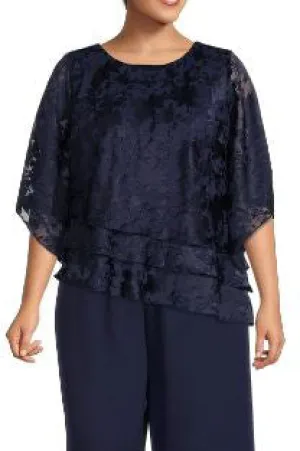 Alex Evenings Scoop Neck Short Sleeve Burnout Asymmetrical Triple Tier Hem Chiffon Top ( Plus Size ) - Wholesale