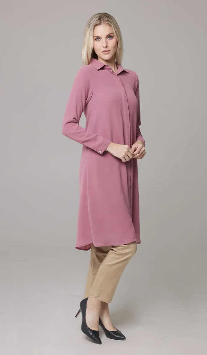 Asra Long Flowy Buttondown Shirt Jacket - Rose - PREORDER (ships in 2 weeks)