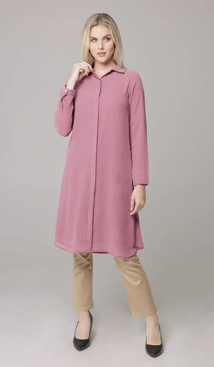 Asra Long Flowy Buttondown Shirt Jacket - Rose - PREORDER (ships in 2 weeks)