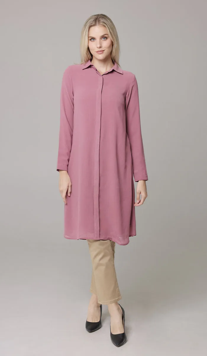 Asra Long Flowy Buttondown Shirt Jacket - Rose - PREORDER (ships in 2 weeks)