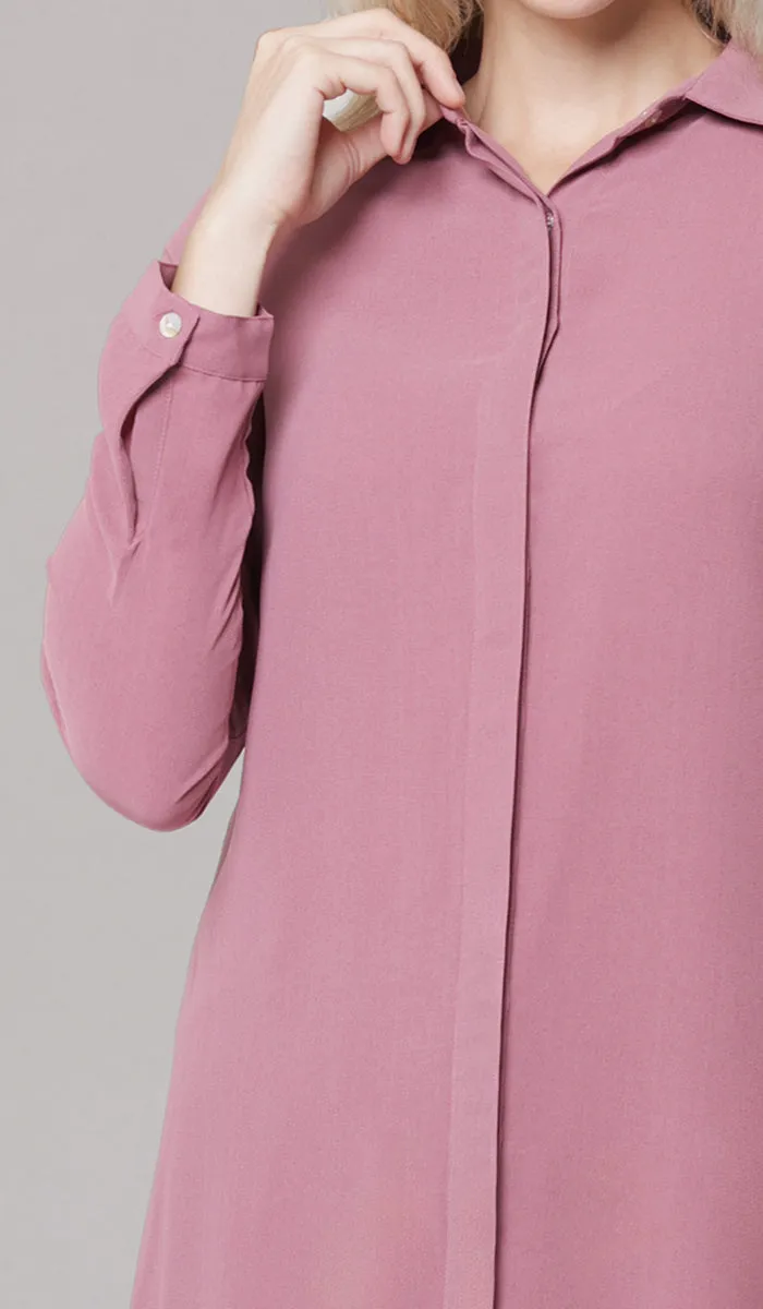 Asra Long Flowy Buttondown Shirt Jacket - Rose - PREORDER (ships in 2 weeks)