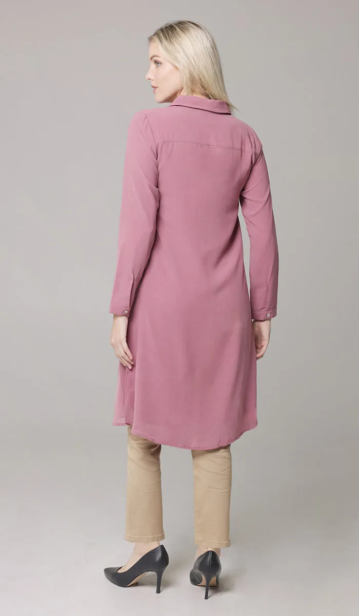 Asra Long Flowy Buttondown Shirt Jacket - Rose - PREORDER (ships in 2 weeks)