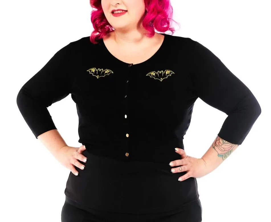 Black Nokturnal Bats Cropped Cardigan