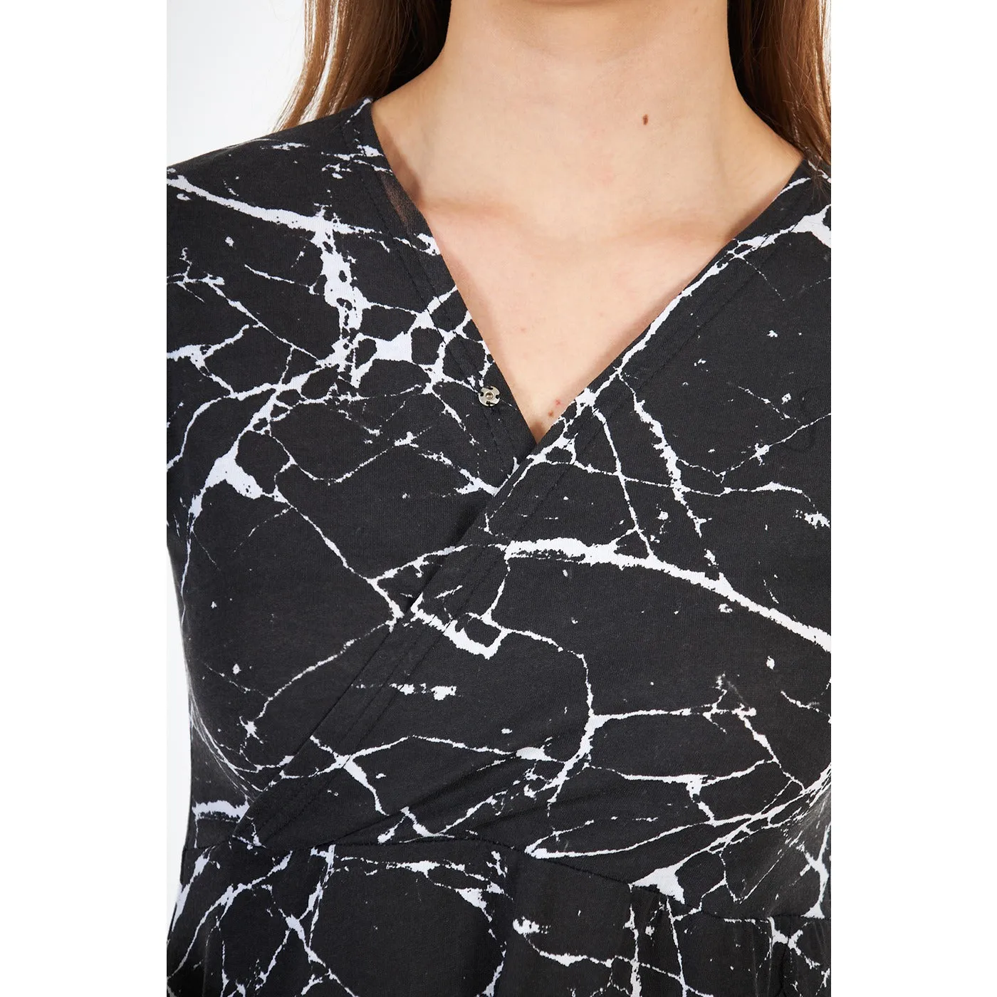 Black Printed Double Breasted Long Dress
