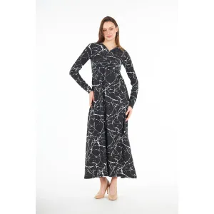 Black Printed Double Breasted Long Dress
