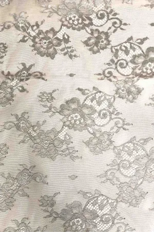 Blossom Pink/Metallic Silver French Plain Lace FLP-001/17 Fabric