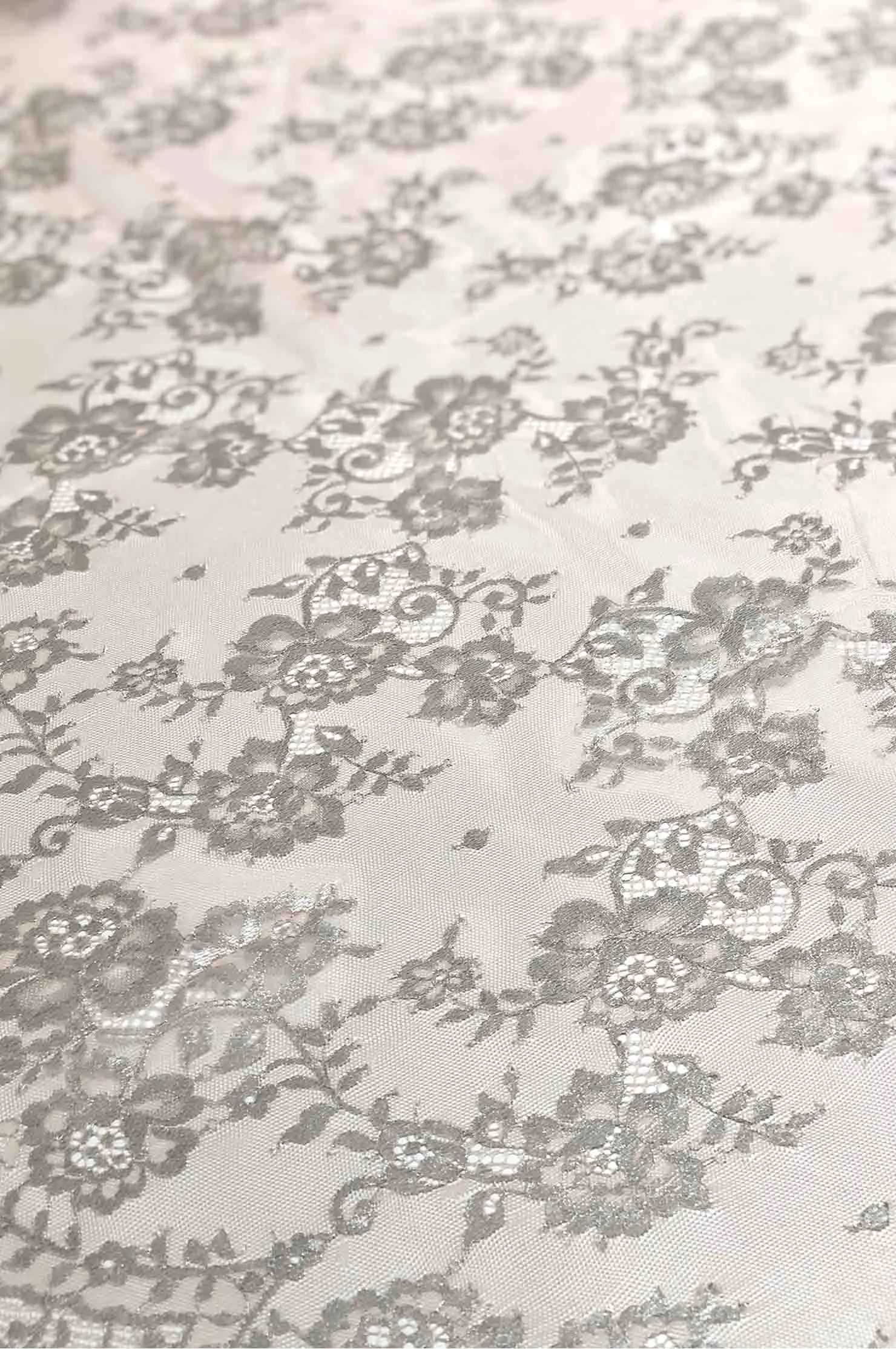 Blossom Pink/Metallic Silver French Plain Lace FLP-001/17 Fabric