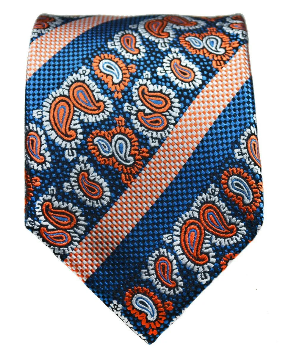 Blue and Orange Silk Tie and Pocket Square