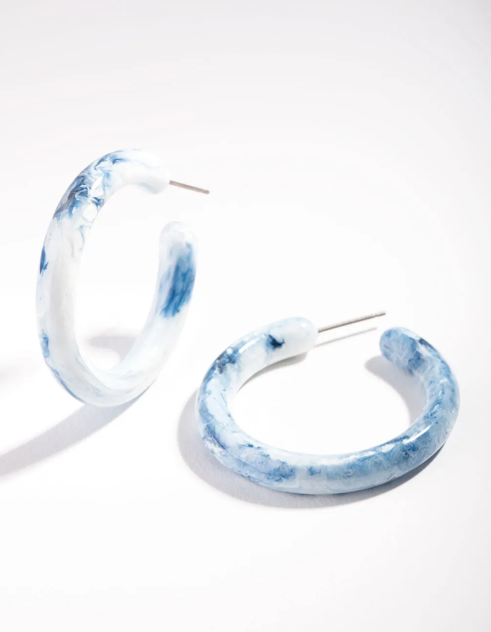 Blue Marble Acrylic Hoop Earrings