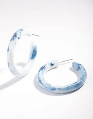 Blue Marble Acrylic Hoop Earrings