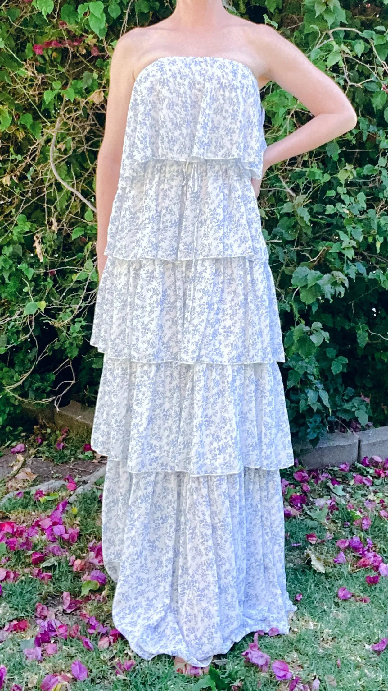 Bree Chiffon Floral Tube Tiered Ruffle Maxi Dress