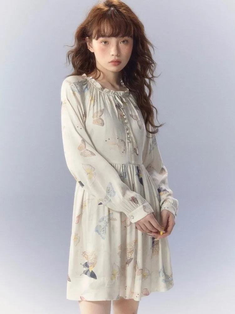 Butterfly Print Long Sleeve Dress【s0000003354】