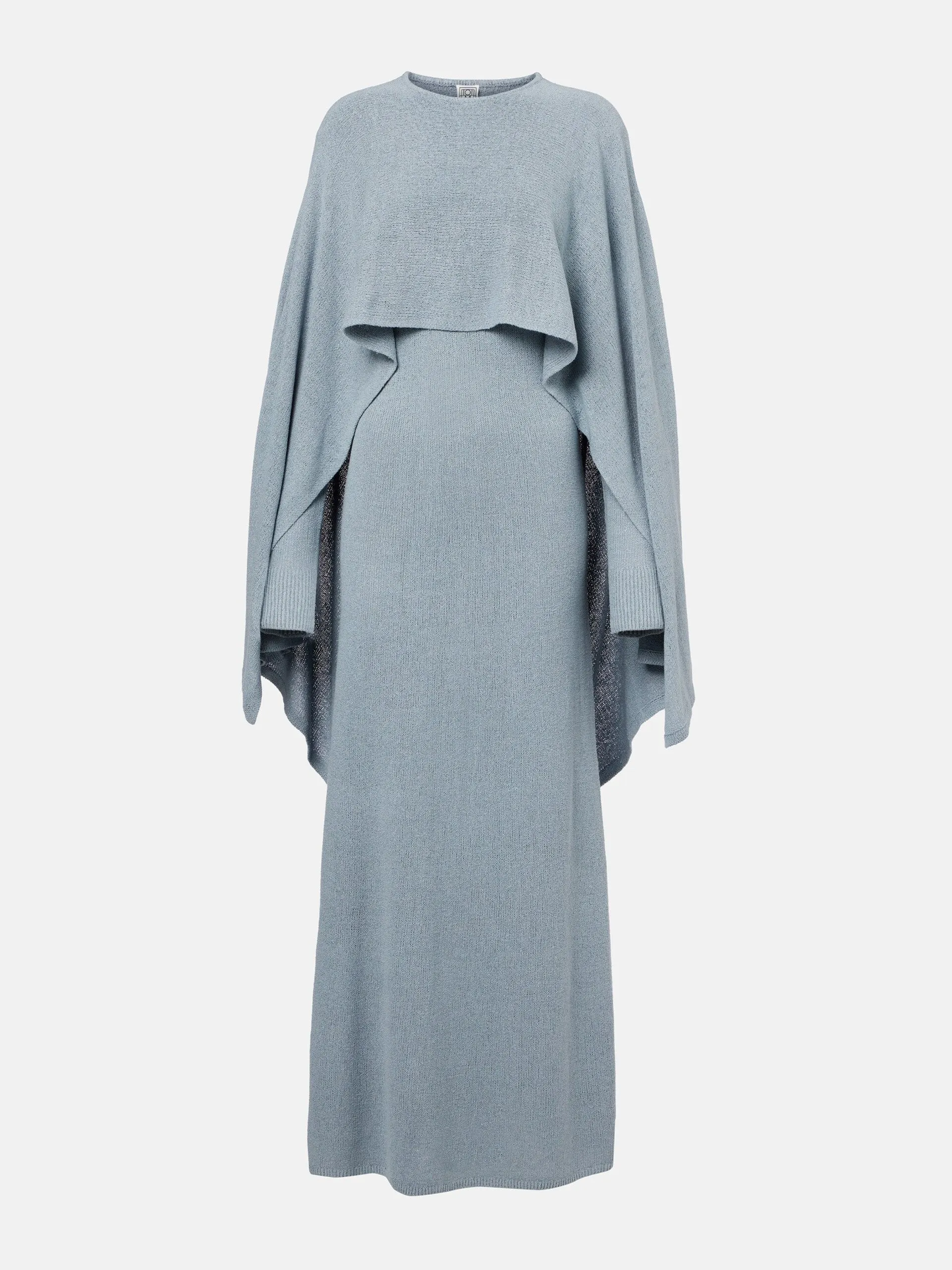 Cape-detail silk bouclé maxi dress