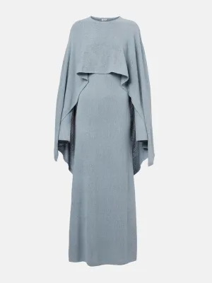 Cape-detail silk bouclé maxi dress