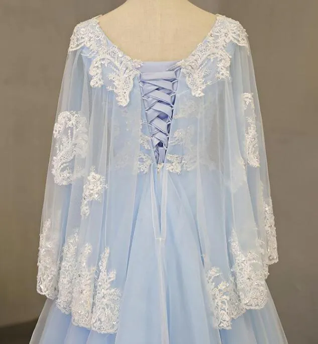 Charming Light Blue Tulle V-neckline Long Party Dress, Prom Dress