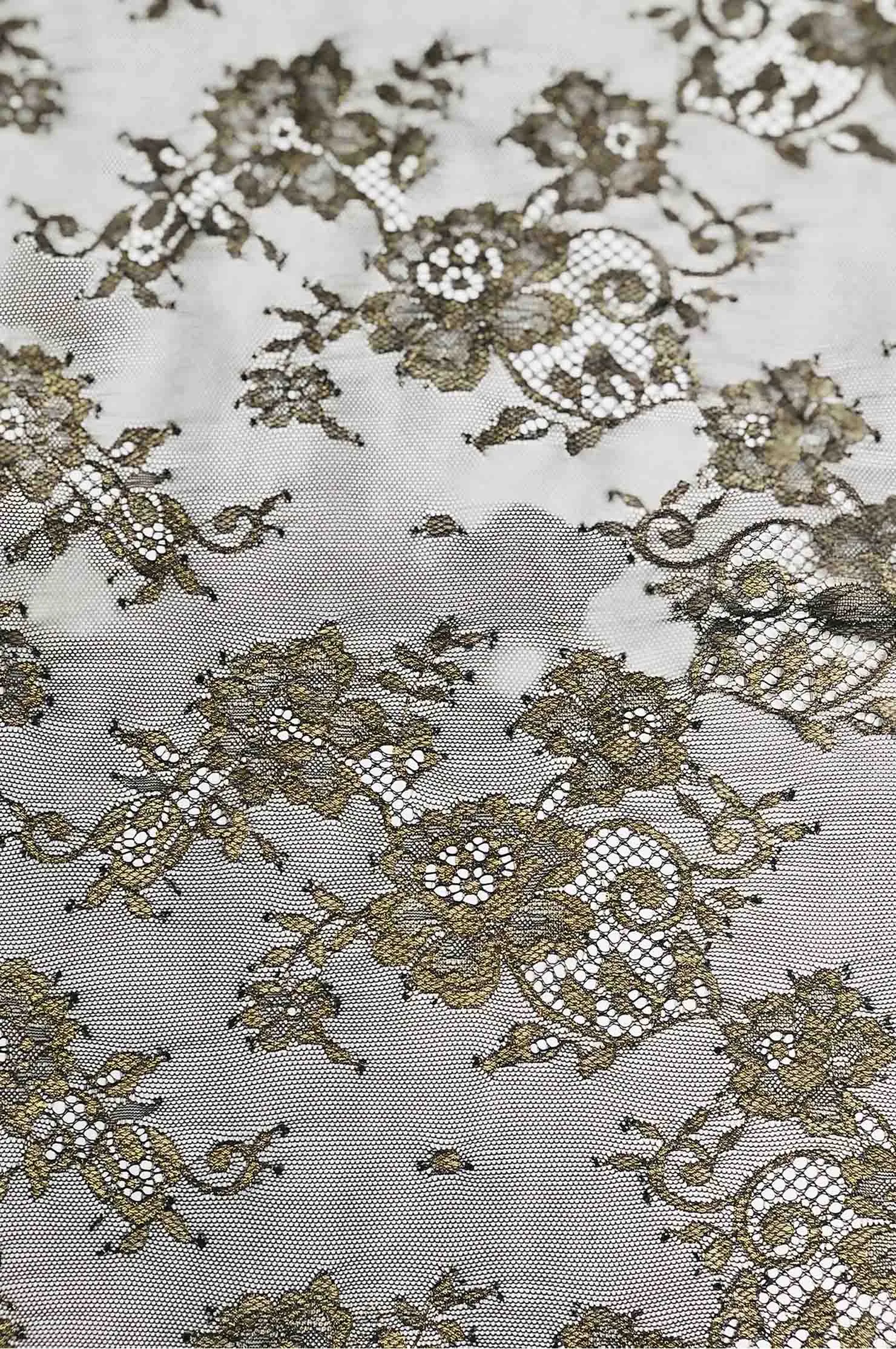 Chocolate Brown/Metallic Gold French Plain Lace FLP-001/2 Fabric