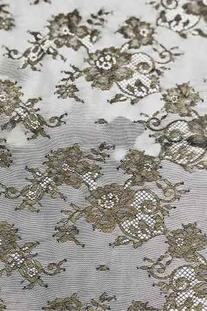 Chocolate Brown/Metallic Gold French Plain Lace FLP-001/2 Fabric