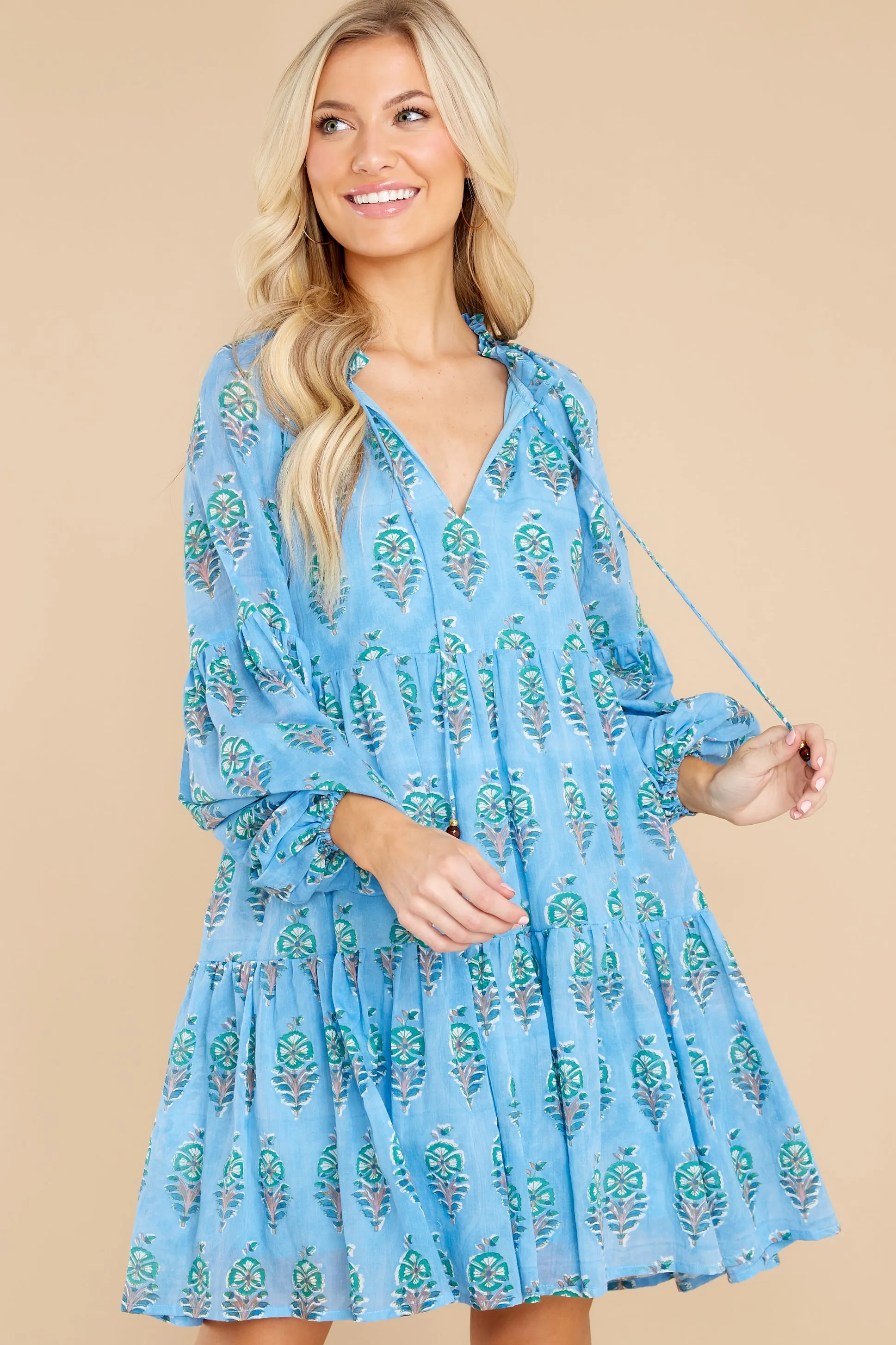 Clover Blue Balloon Sleeve Short Dress