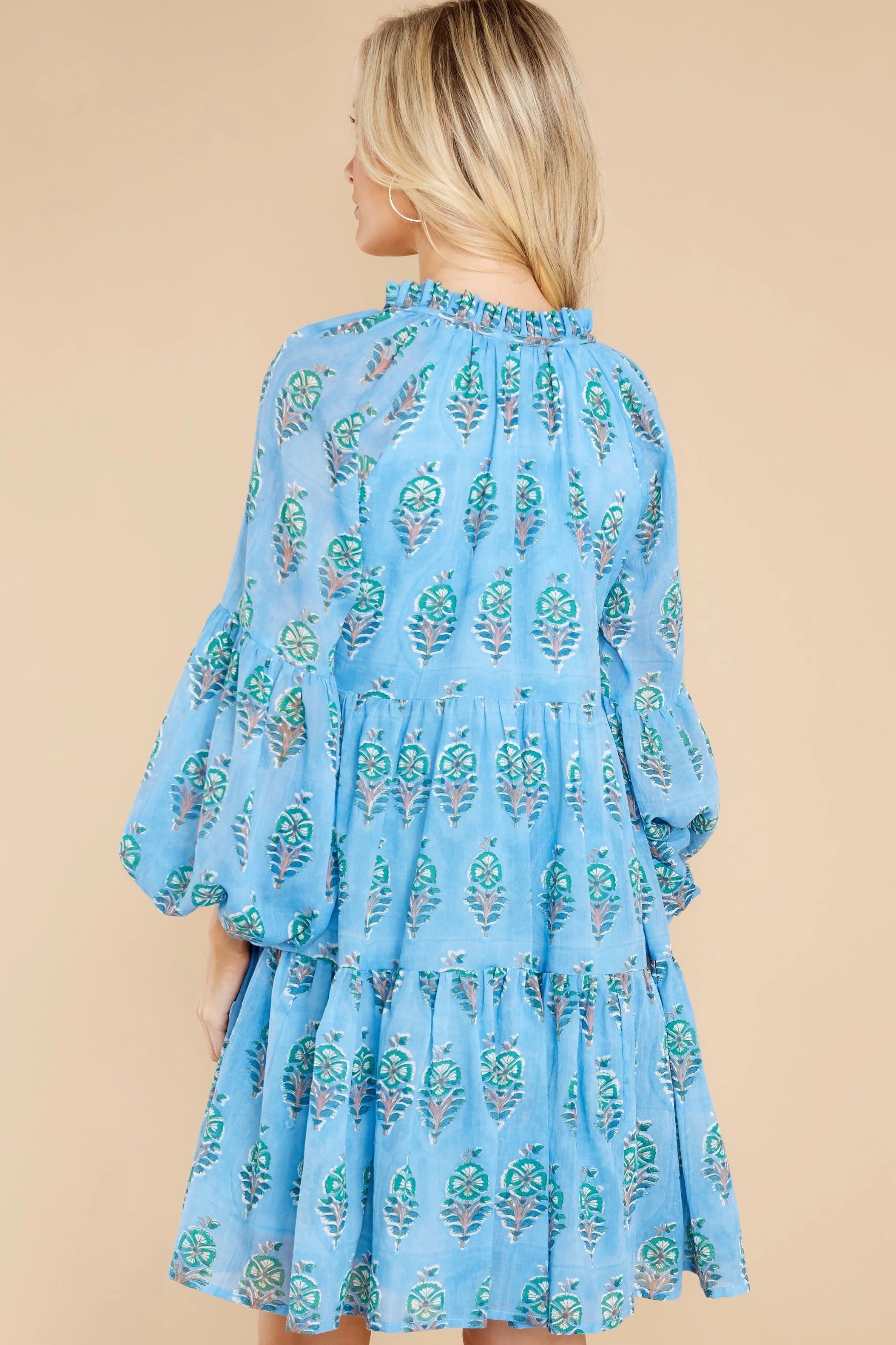 Clover Blue Balloon Sleeve Short Dress