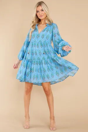 Clover Blue Balloon Sleeve Short Dress