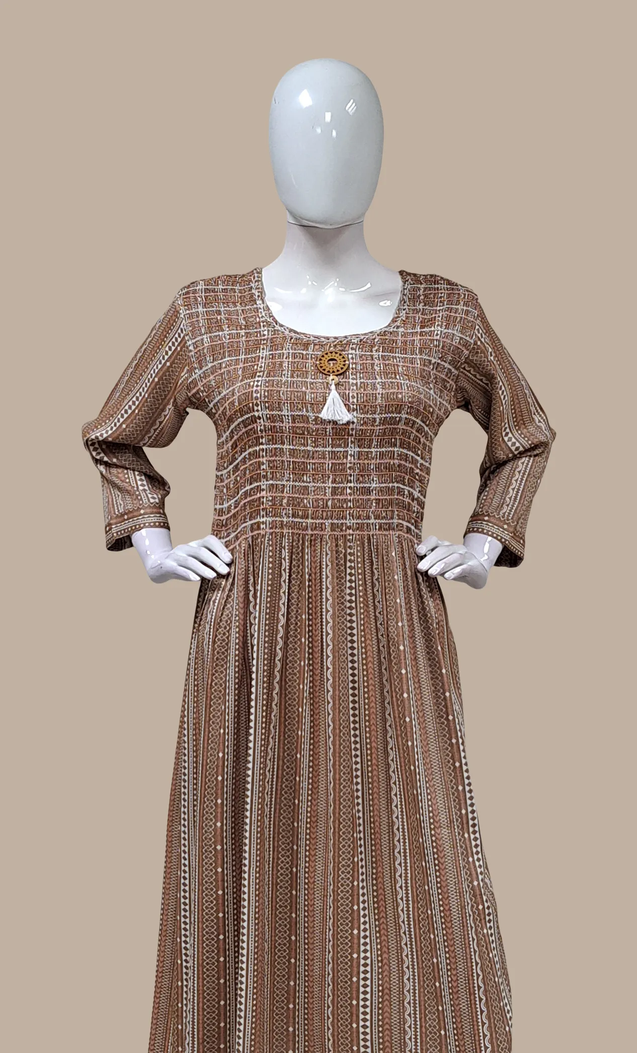 Deep Almond Embroidered Kurti Dress