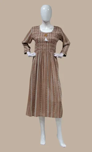 Deep Almond Embroidered Kurti Dress