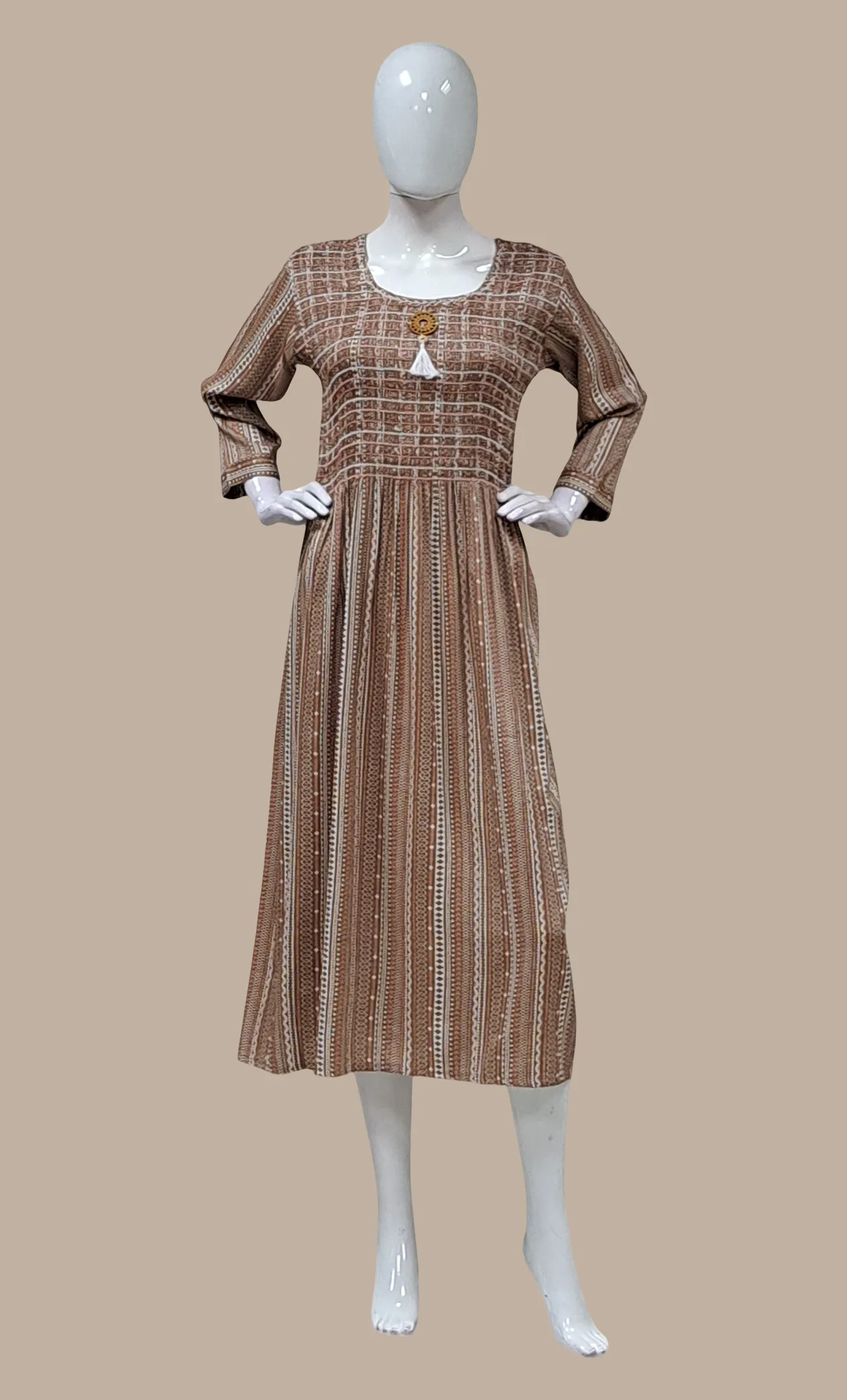 Deep Almond Embroidered Kurti Dress