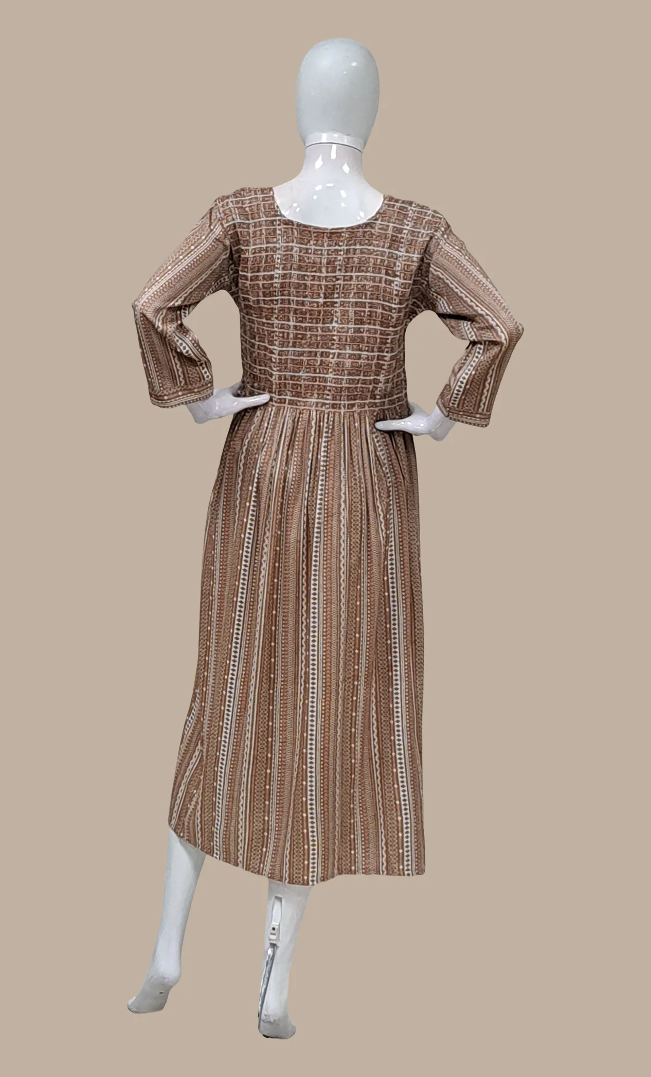 Deep Almond Embroidered Kurti Dress