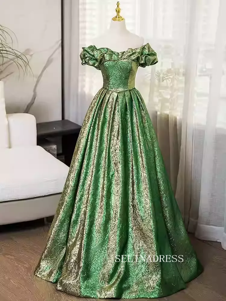 Elegant Green Off-the-shoulder Long Prom Dress Cheap Evening Gowns TKL3025