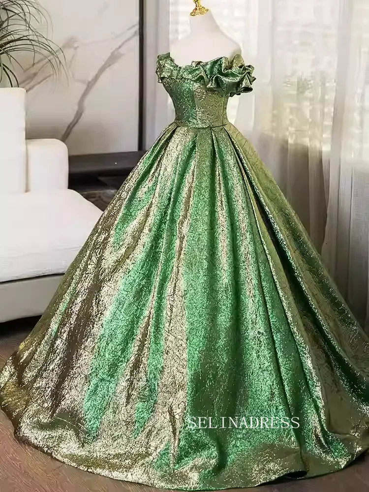 Elegant Green Off-the-shoulder Long Prom Dress Cheap Evening Gowns TKL3025