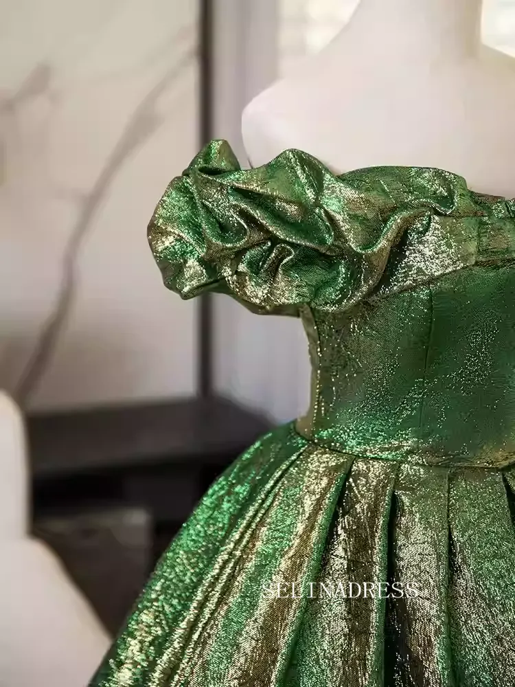 Elegant Green Off-the-shoulder Long Prom Dress Cheap Evening Gowns TKL3025