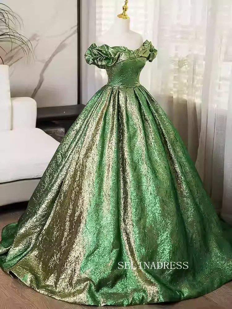 Elegant Green Off-the-shoulder Long Prom Dress Cheap Evening Gowns TKL3025