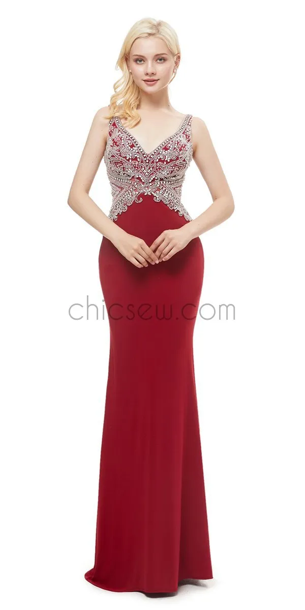 Elegant Red Backless Lace Up Mermaid Long Evening Prom Dresses, XDM1153