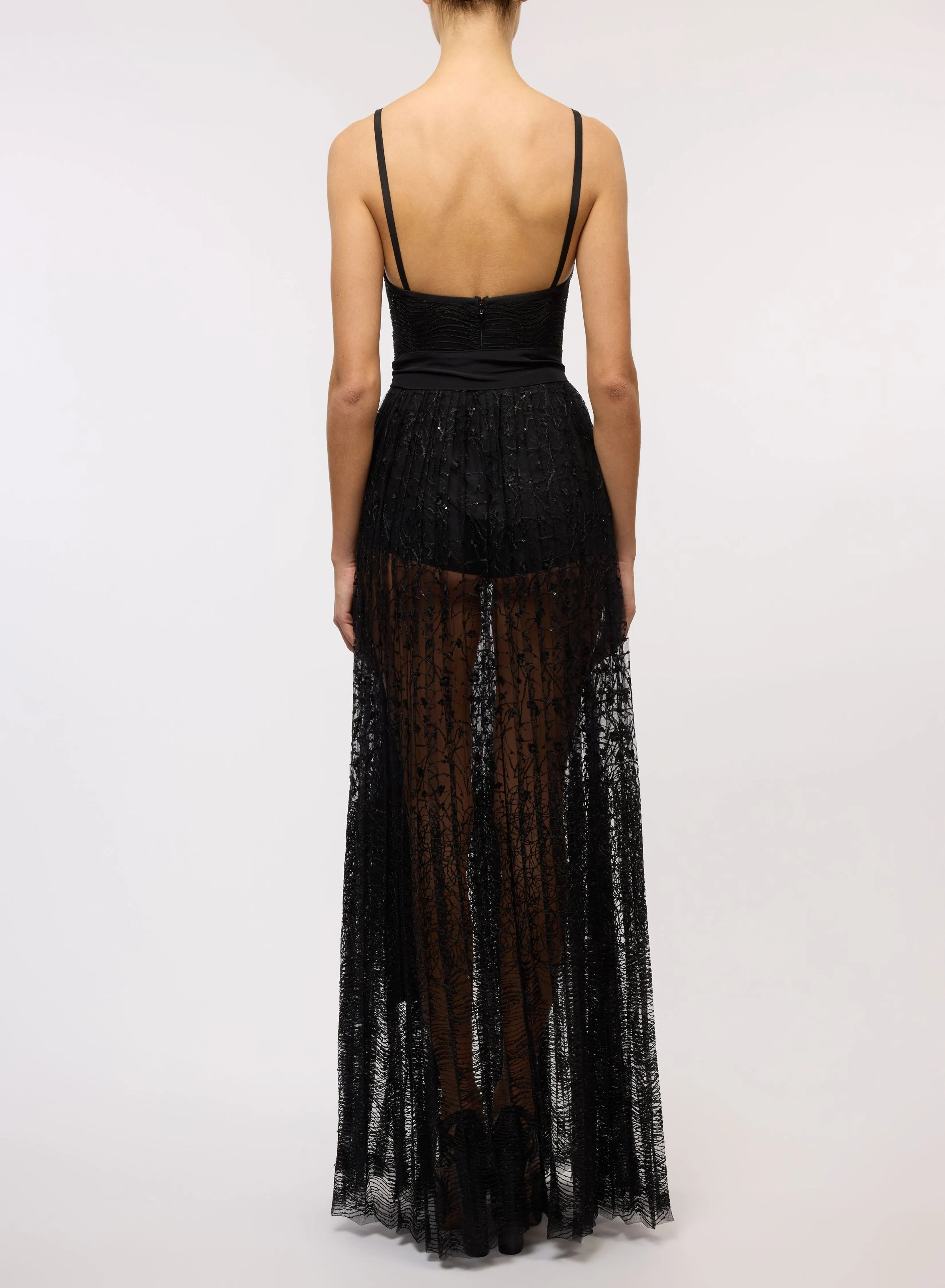 Embroidered Tulle Long Dress