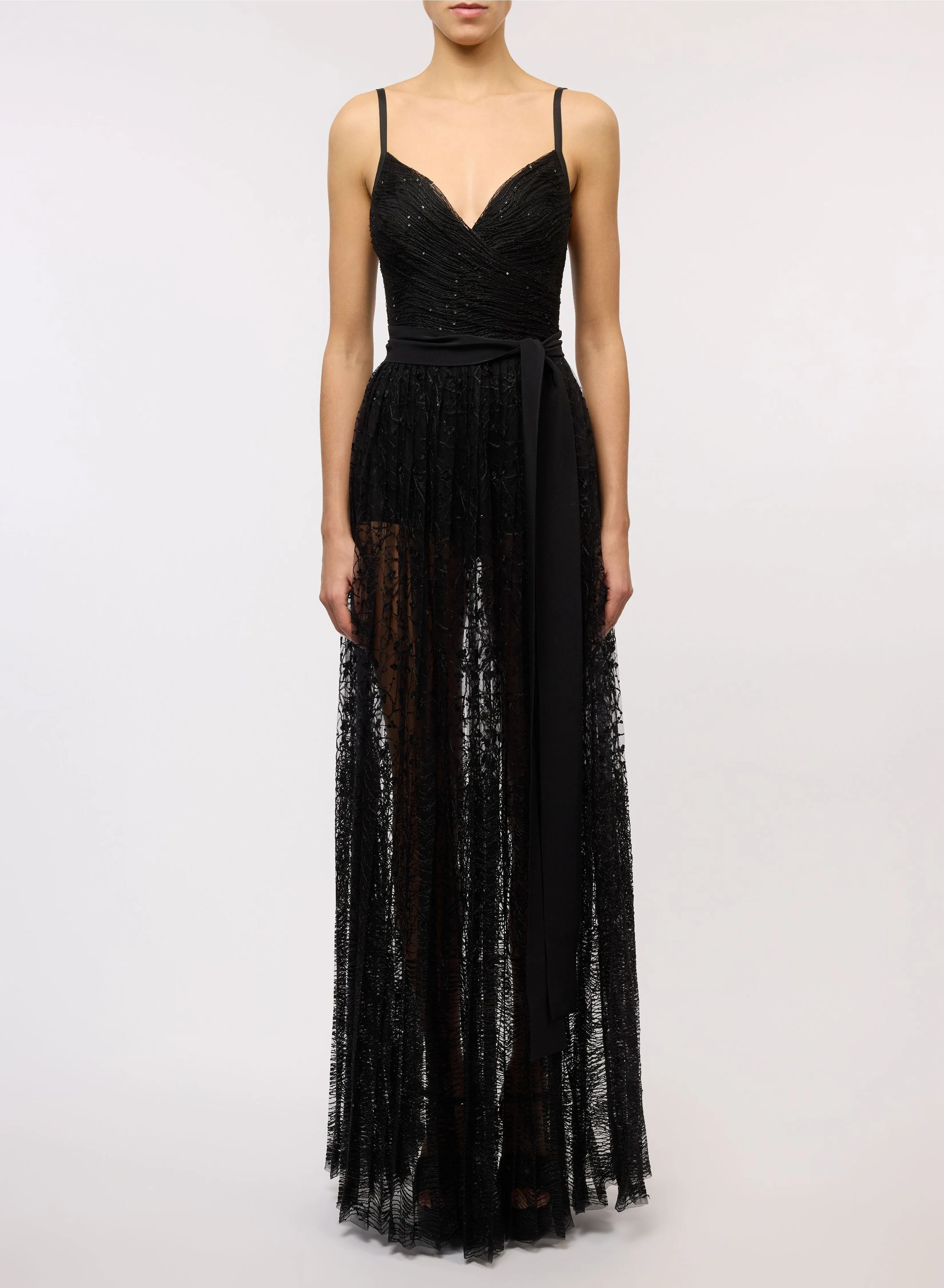 Embroidered Tulle Long Dress