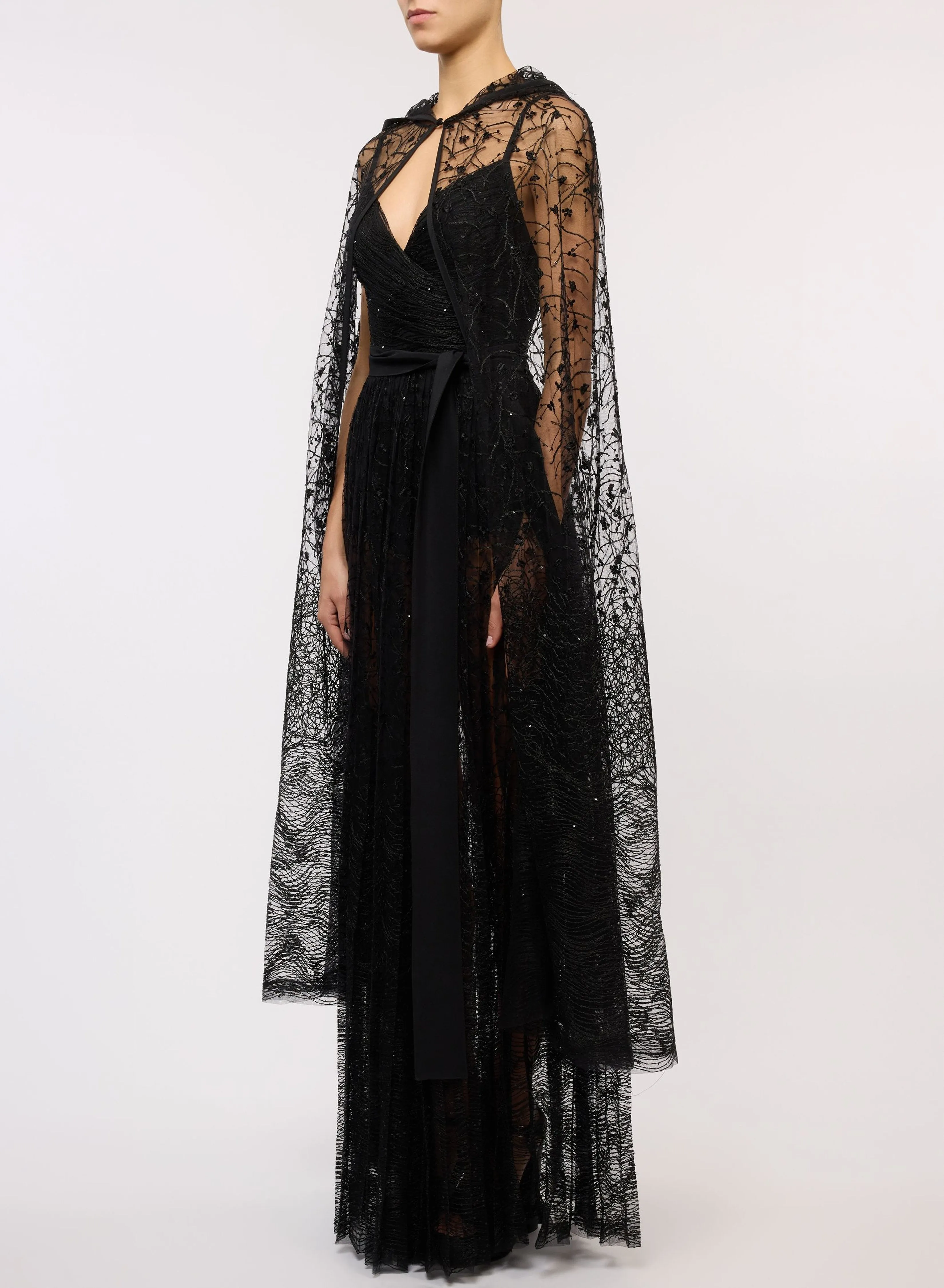 Embroidered Tulle Long Dress
