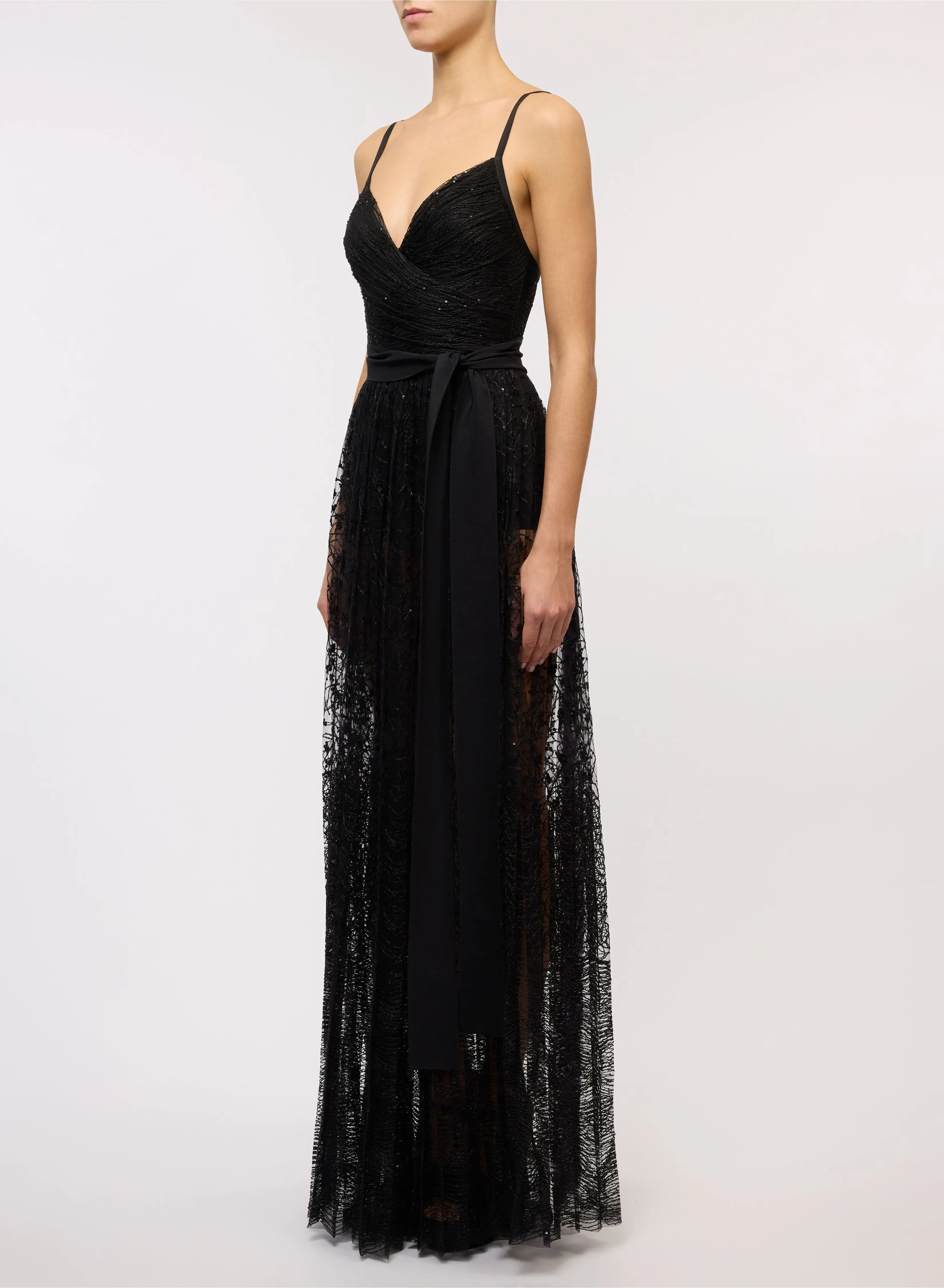 Embroidered Tulle Long Dress