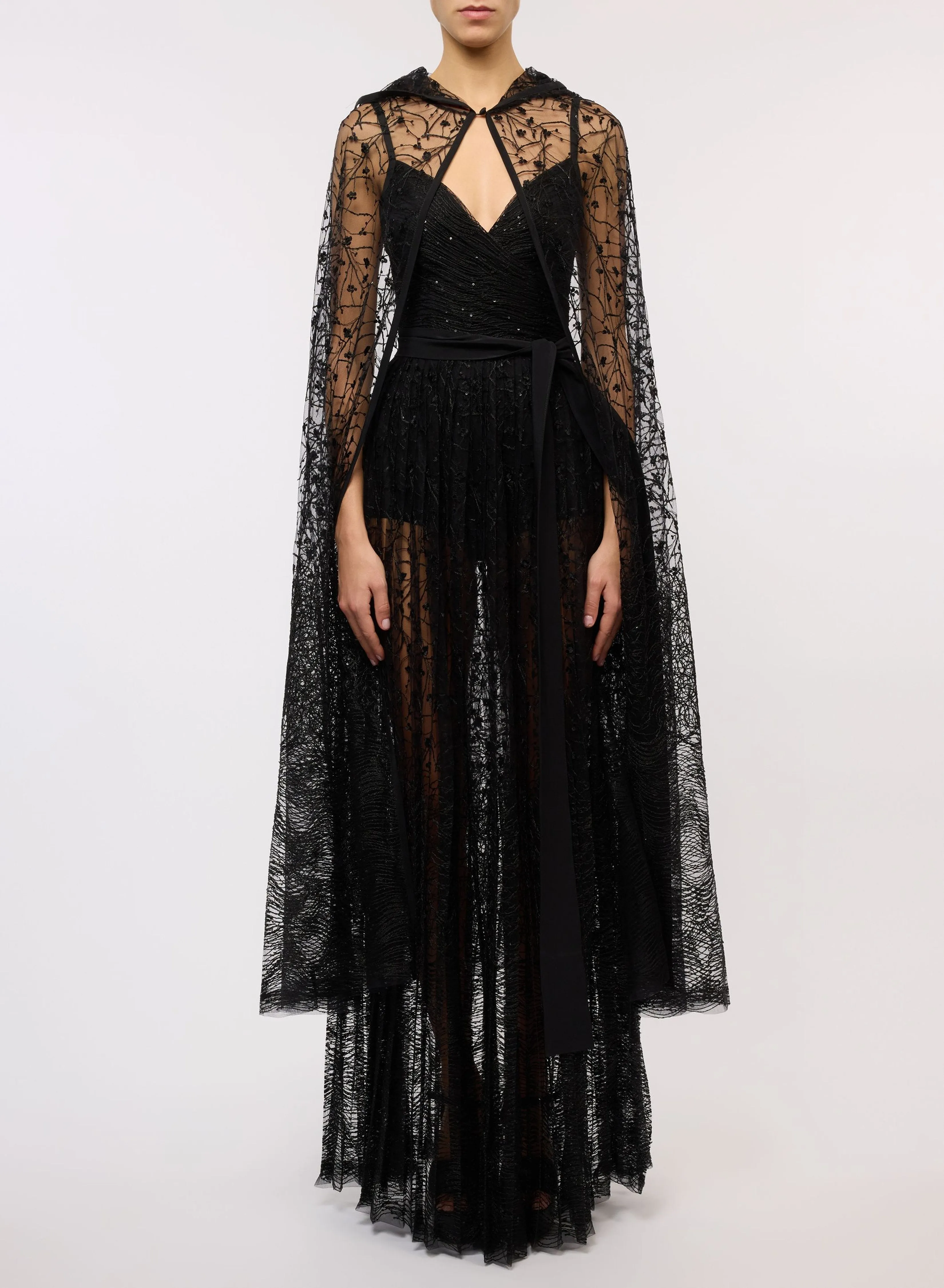 Embroidered Tulle Long Dress