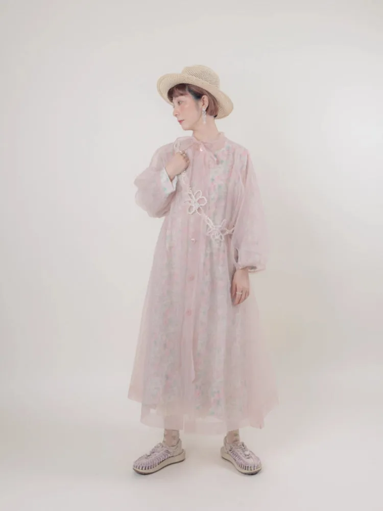 Floral doll style long dress【s0000006892】