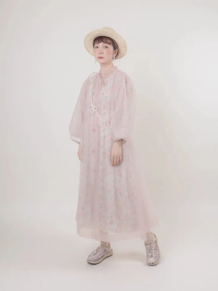 Floral doll style long dress【s0000006892】