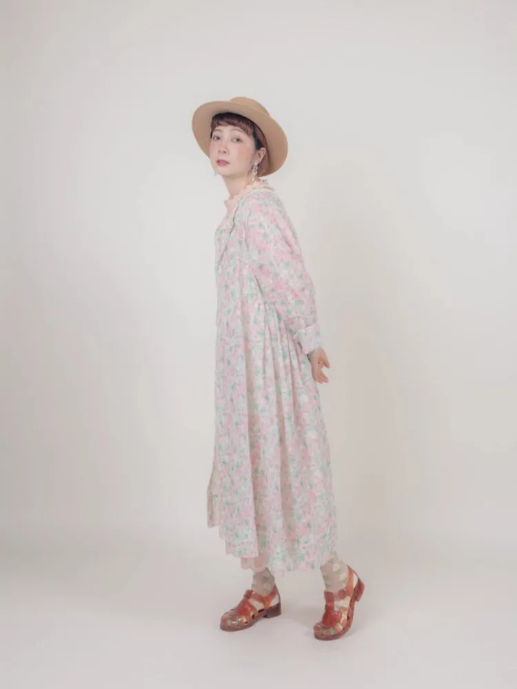 Floral doll style long dress【s0000006892】