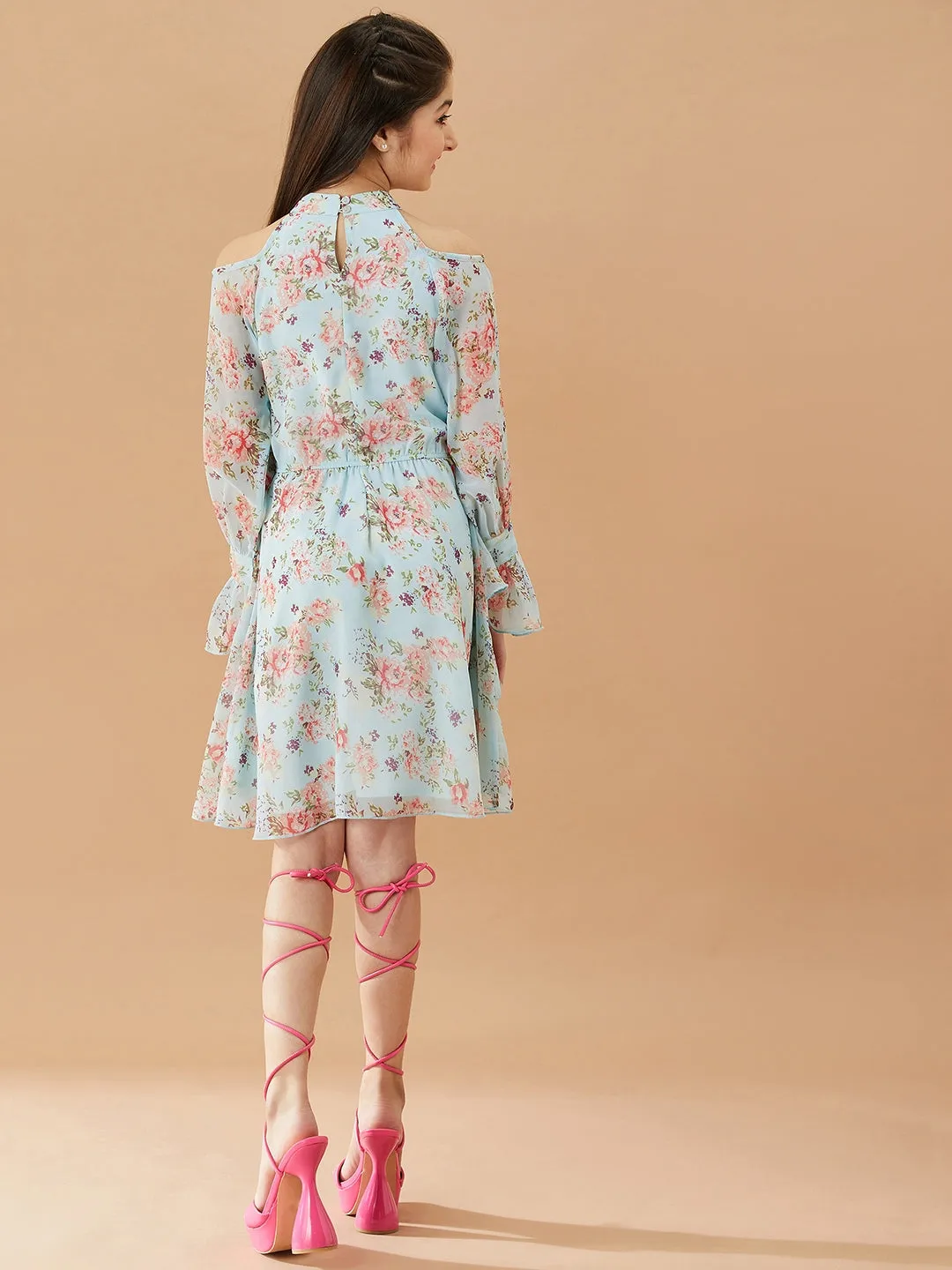 Girls Floral Printed Layered A-Line Dress
