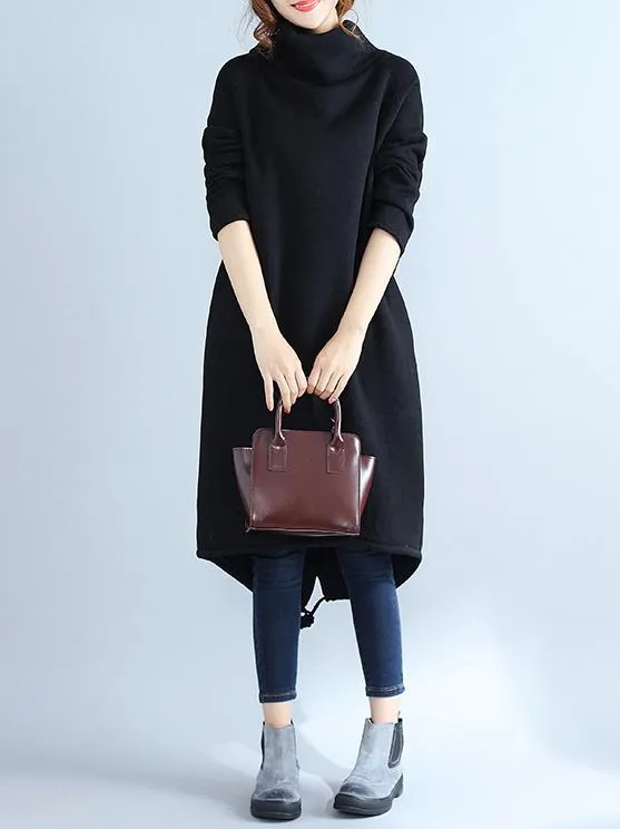 High Collar Fleeced Long Dress