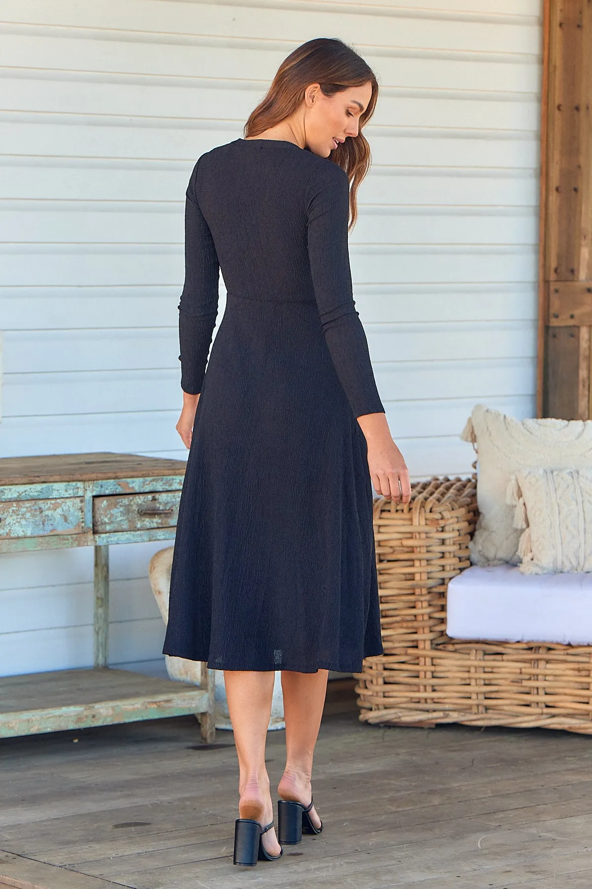 Kendra Black Long Sleeve Knot Front Evening Dress