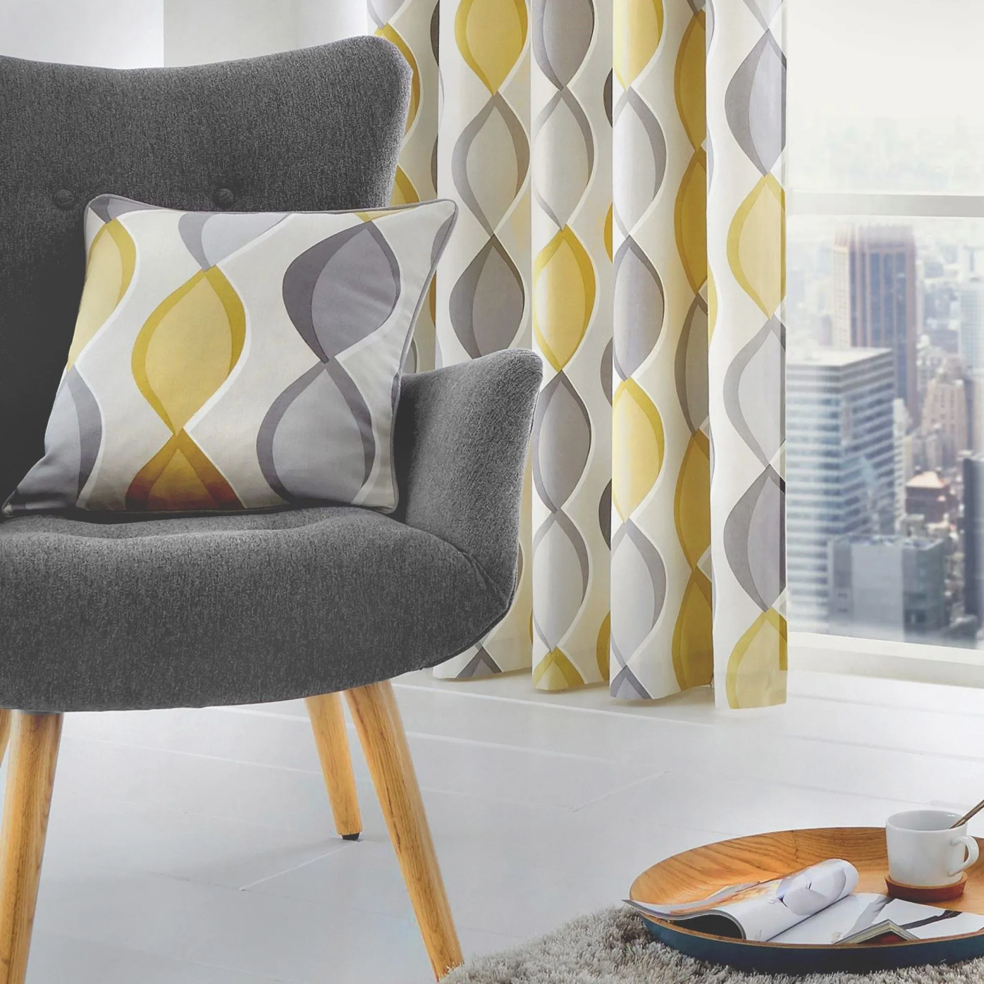 Lennox Cushion by Fusion in Grey & Ochre 43 x 43cm