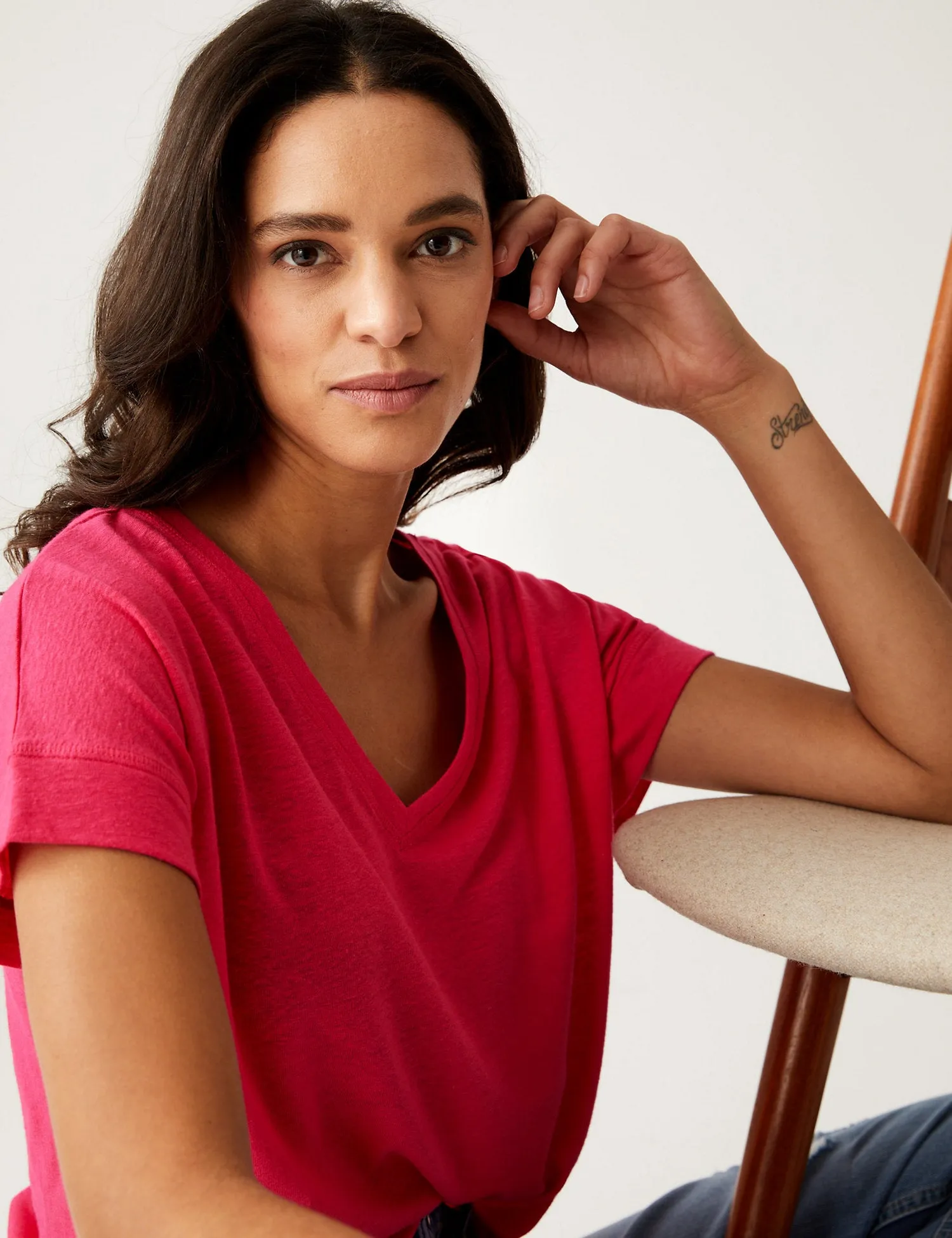 Linen Rich V-Neck T-Shirt