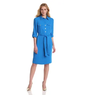 Long Sleeve Shirt Dress - Blue